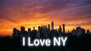 Sunset NYC Skyline I Love NY