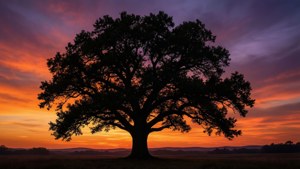 Sunset Oak Silhouette