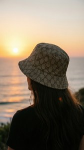 Sunset Ocean View with Gucci Bucket Hat