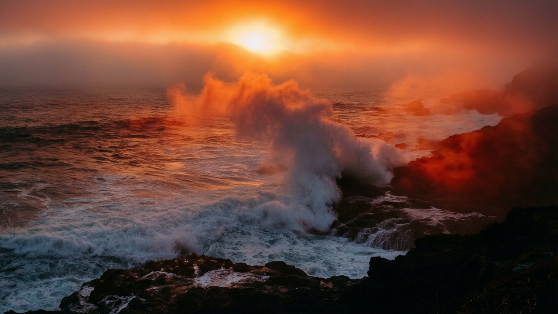 Sunset Over Foggy Coast by Wallpapers.art Studio