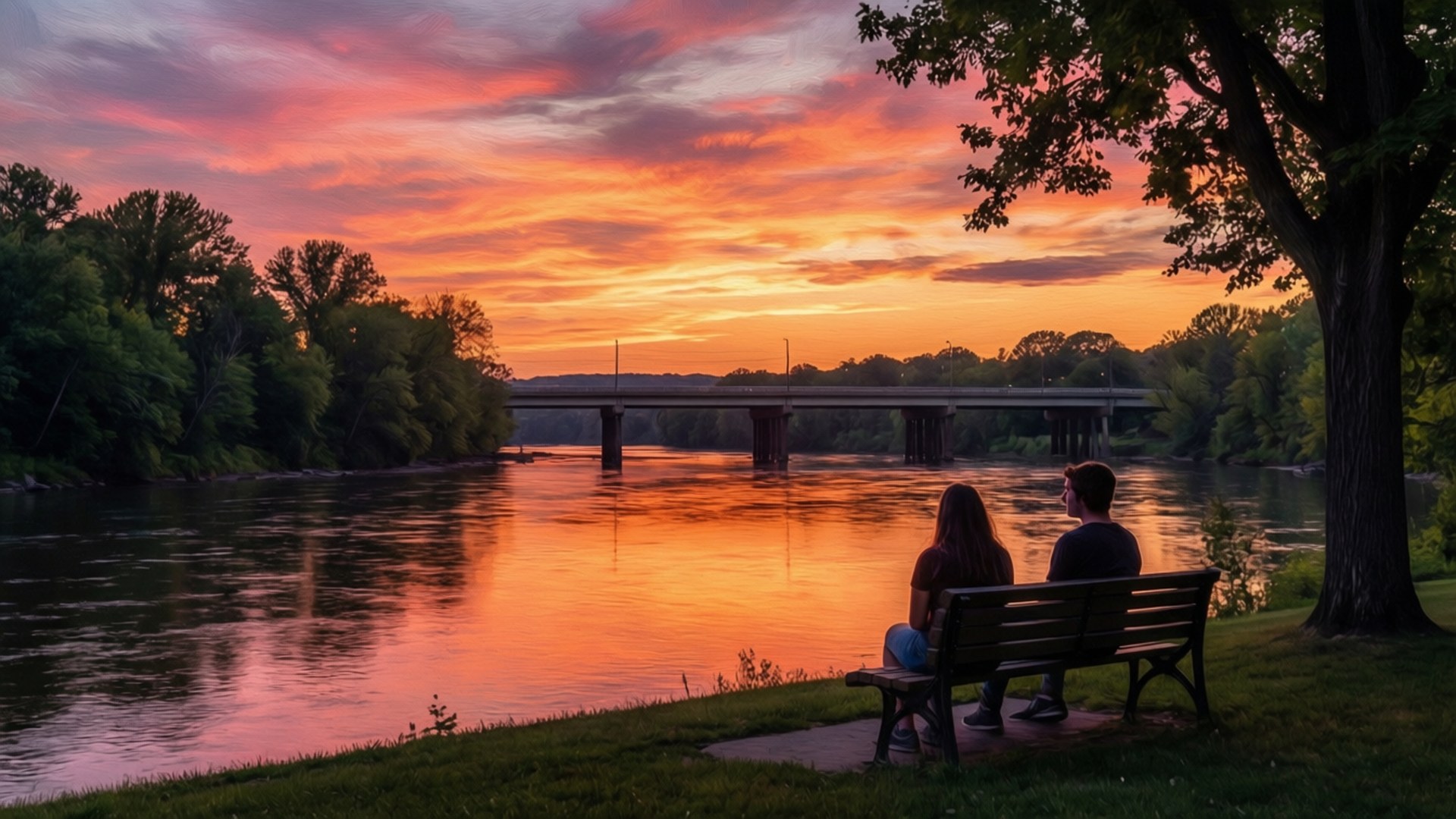 Sunset Over Hocking River by Wallpapers.art Studio