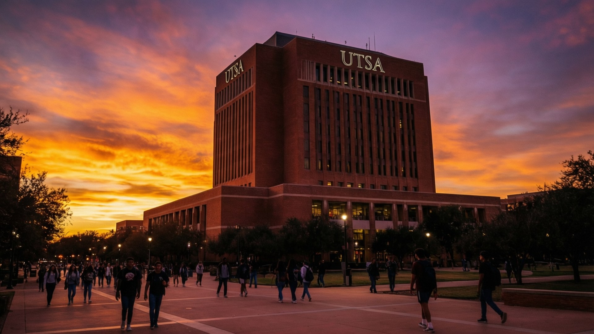Sunset Over the Main Building by Wallpapers.art Studio