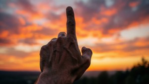 Sunset Pointing Hand