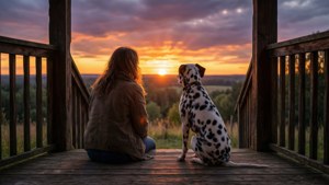 Sunset Porch with Dalmatian