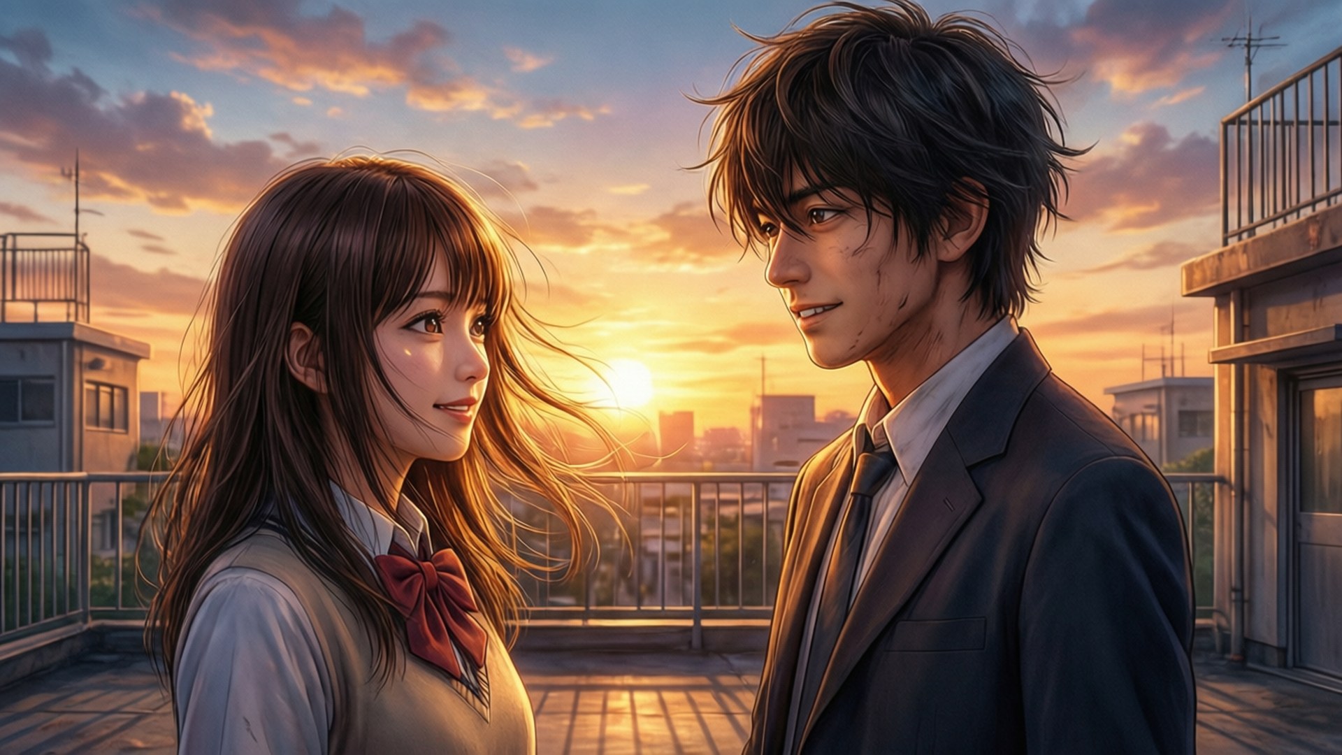 Sunset Rooftop Bond by Wallpapers.art Studio