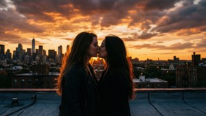 Sunset Rooftop Kiss