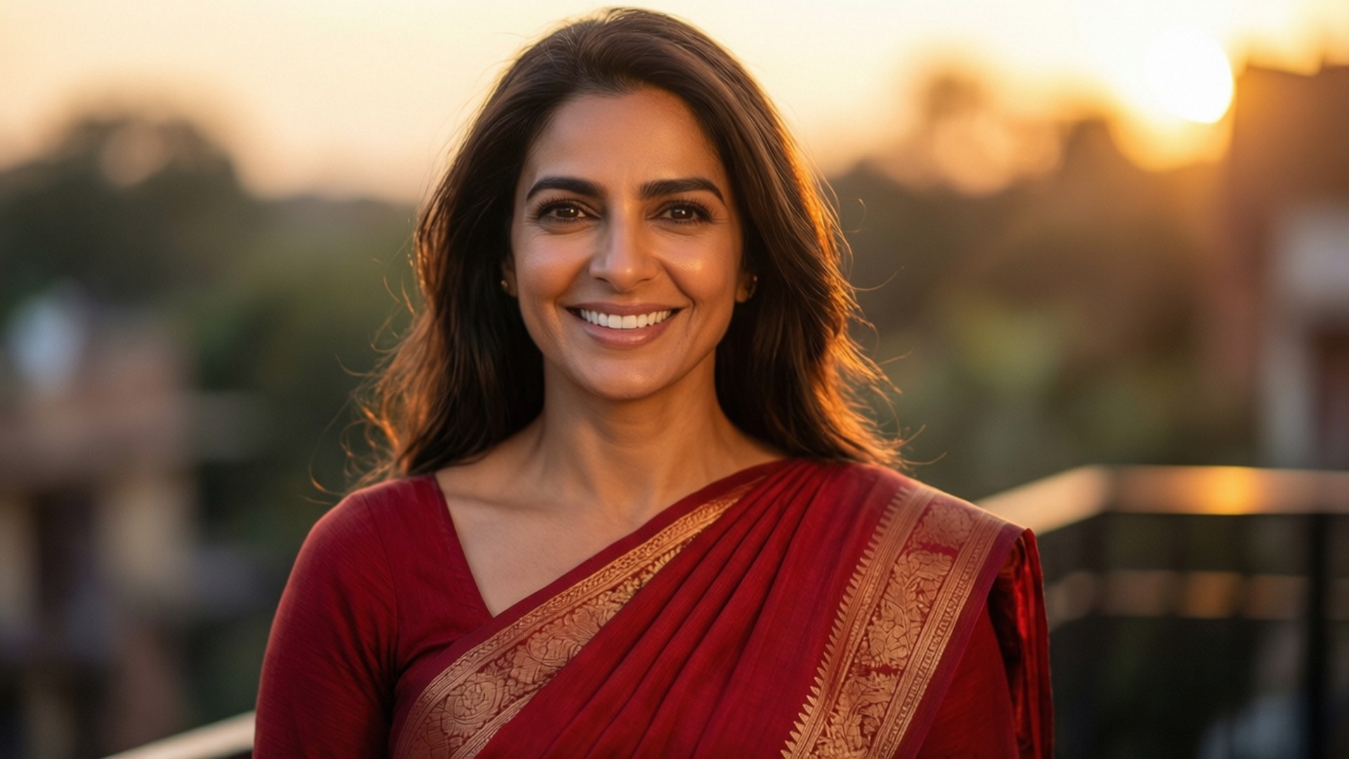 Sunset Saree Smile by Wallpapers.art Studio