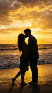 Sunset Silhouette Kiss