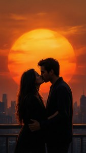 Sunset Silhouette Kiss