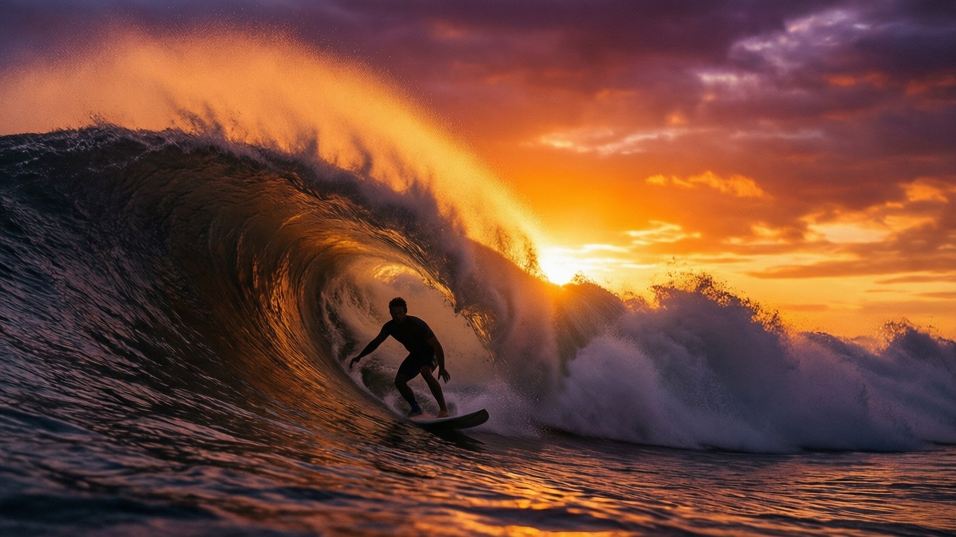 Sunset Surfer Silhouette by Wallpapers.art Studio