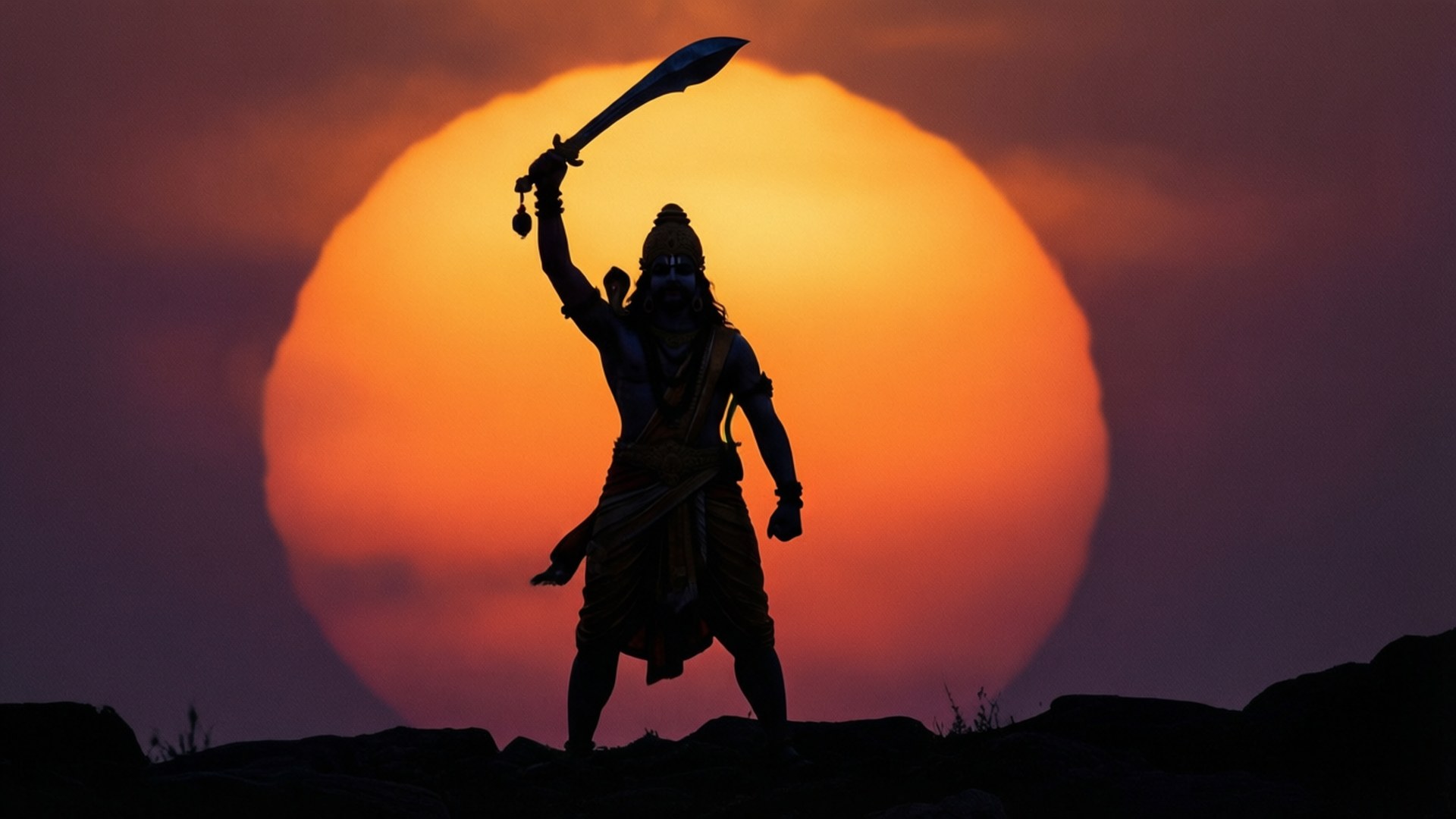 Sunset Sword Silhouette by Wallpapers.art Studio