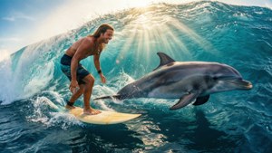 Surfing with Dolphin