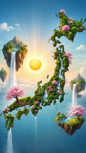 Surreal Floating Japan Map