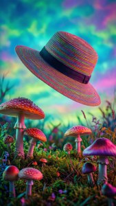 Surreal Hat Over Mushrooms