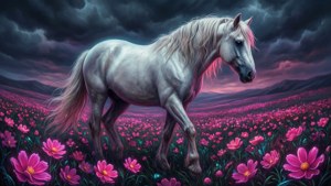 Surreal White Pony Field