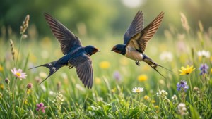 Swallow Pair Over Meadow