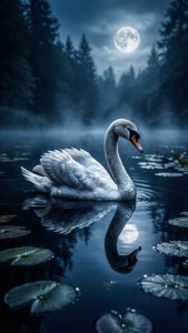 Swan on Dark Lake