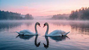 Swans in Mist
