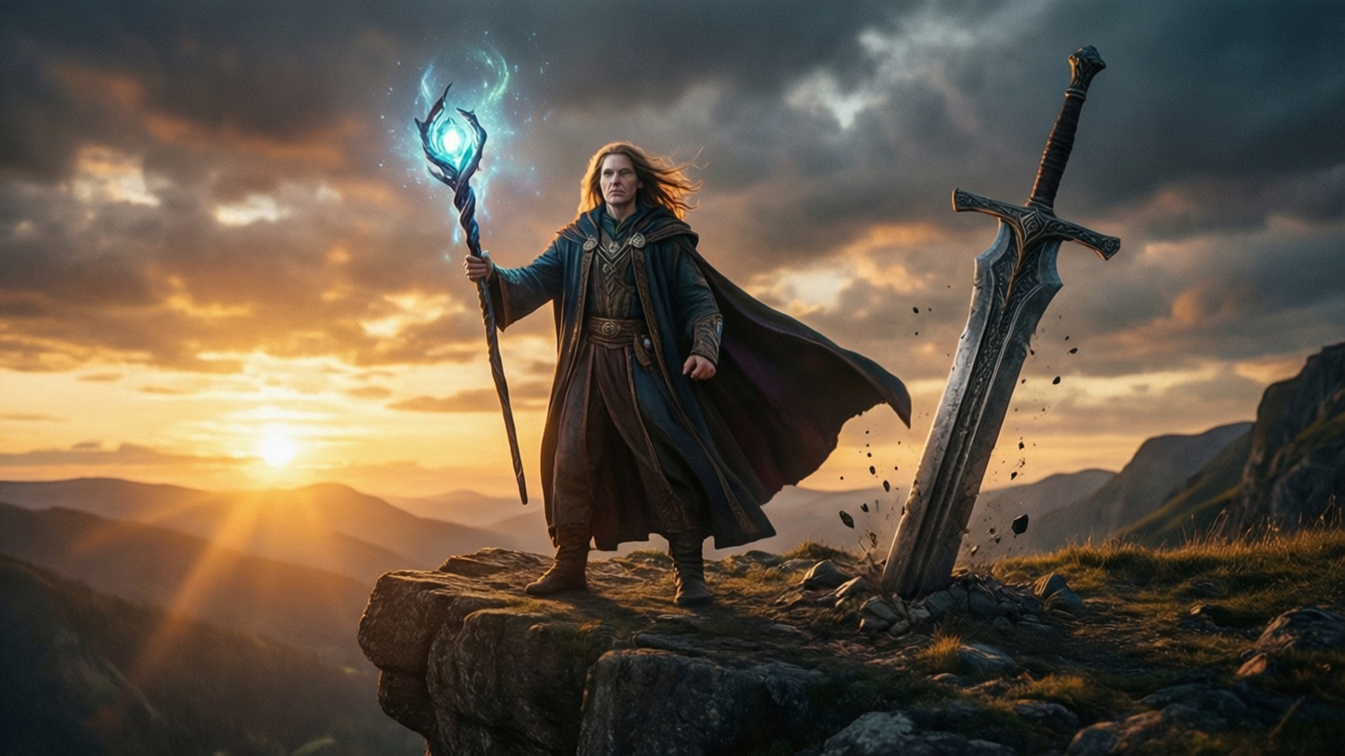 Sword and Wand at Dusk by Wallpapers.art Studio