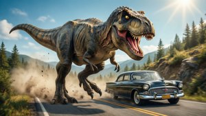 T Rex Chasing Car
