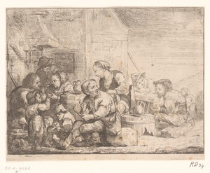Tafereel met etende figuren