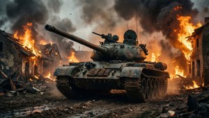 Tank in Burning Village
