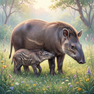 Tapir Mother and Calf