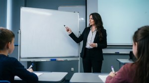 Teacher Pointing Whiteboard