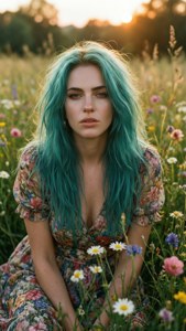 Teal Hair Wildflower Dream