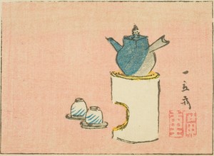 Teapot and cups, section of a sheet from a series of untitled harimaze prints
