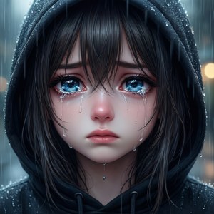 Tearful Anime Girl Portrait