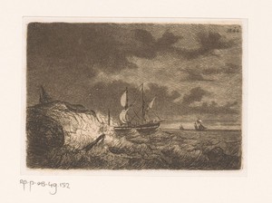 Tegen de kust verongelukt zeilschip