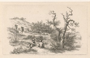 Tekenaars in een duinlandschap