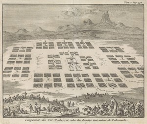 Tentenkampen van de twaalf stammen van Israël opgesteld rondom het tabernakel