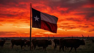 Texas Flag Sunset with Longhorns