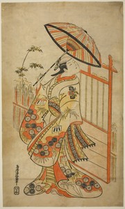 The Actor Sanogawa Mangiku I as Sanada, the daughter of the spinner Itoya, in the play "Hiragana Yomeiri Izu Nikki," performed at the Nakamura Theater in the eleventh month, 1718