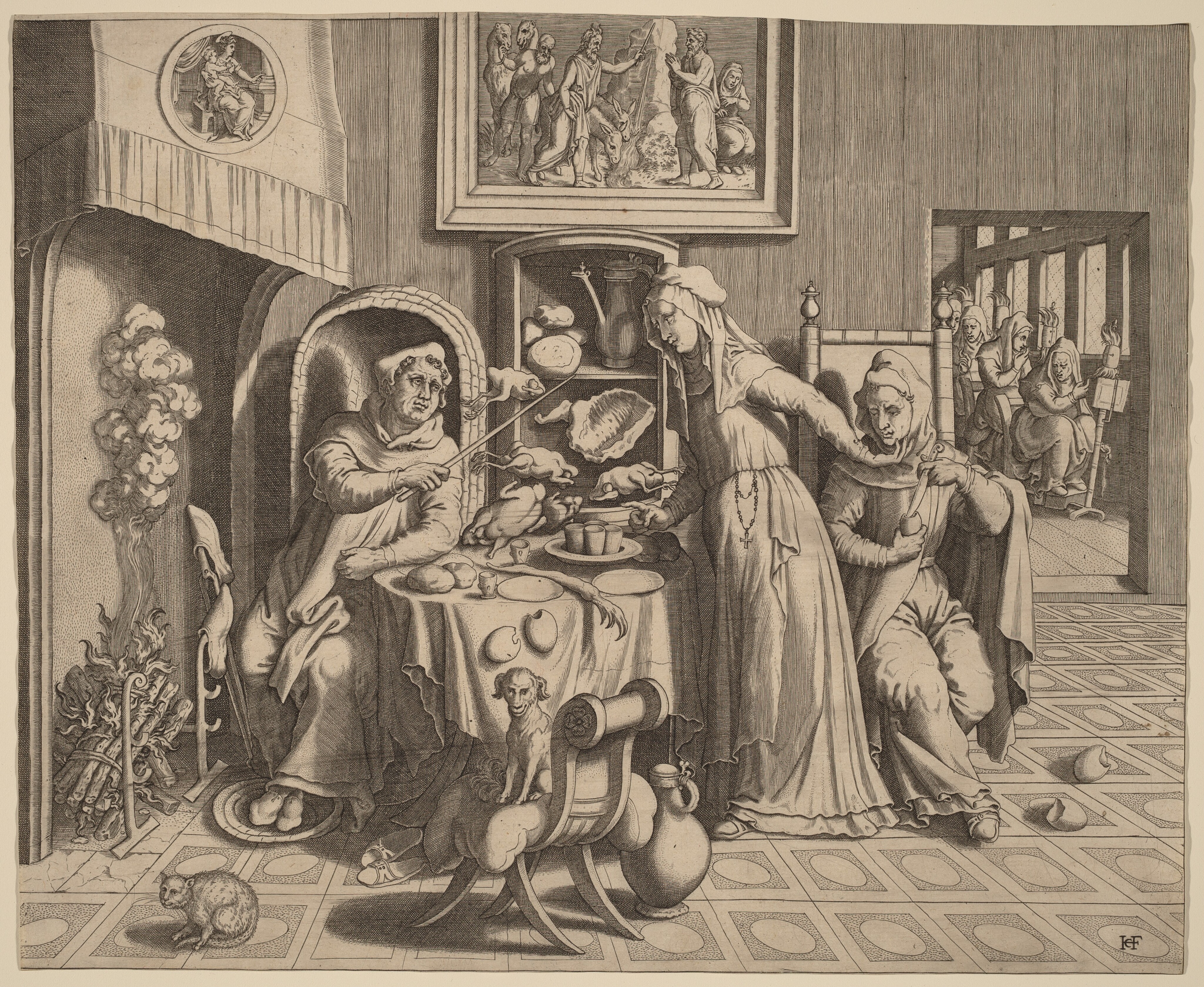 The Amorous Nun between the Abbot and the Monk by Jan Collaert (II)