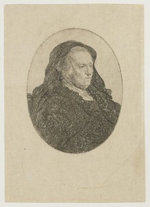 The artist's mother seated at a table, looking right: three quarter length
