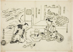 The Bamboo Flute and the Potted Tree (Shakuhachi hachi-no-ki), no. 12 from a series of 12 prints depicting parodies of plays