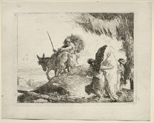 The Flight into Egypt:  The Flight with the Madonna at Right Supported by Angels