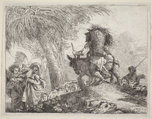The Flight, Joseph at Right and Mary and Angel at Left