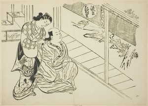The Hanachirusato Chapter from "The Tale of Genji" (Genji Hanachirusato), from a series of Genji parodies