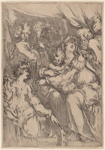 The Holy Family with Saint Catherine, Saint John the Evangelist, and an Angel