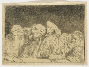 The Hundred Guilder Print: the figures leaning on the wall in the centre left