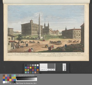 The Place and Church of St. John de Lateran at Rome; 1. St. Johns Church. 2. the Palace Built by Sixtus the fifth. 3. The Holy Ladder. 4. Constantines Font. 5. Hospital for Men. 6. Do. for Women.