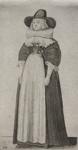 The Several Habits of English Women, from the Nobility to the Country Women as they are in these times:  The Woman with a Mannish Hat and Ribboned Bodice