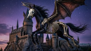 Thestral over Hogwarts