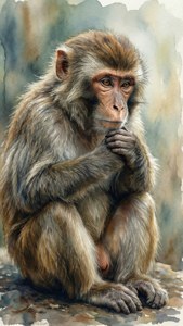 Thoughtful Monkey Watercolor
