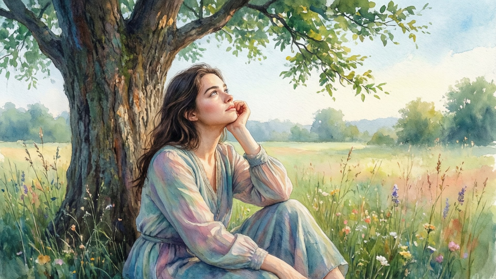 Thoughtful Under the Tree by Wallpapers.art Studio