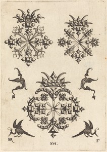 Three Brooches with Fantasy Birds at Left, Right, and Bottom